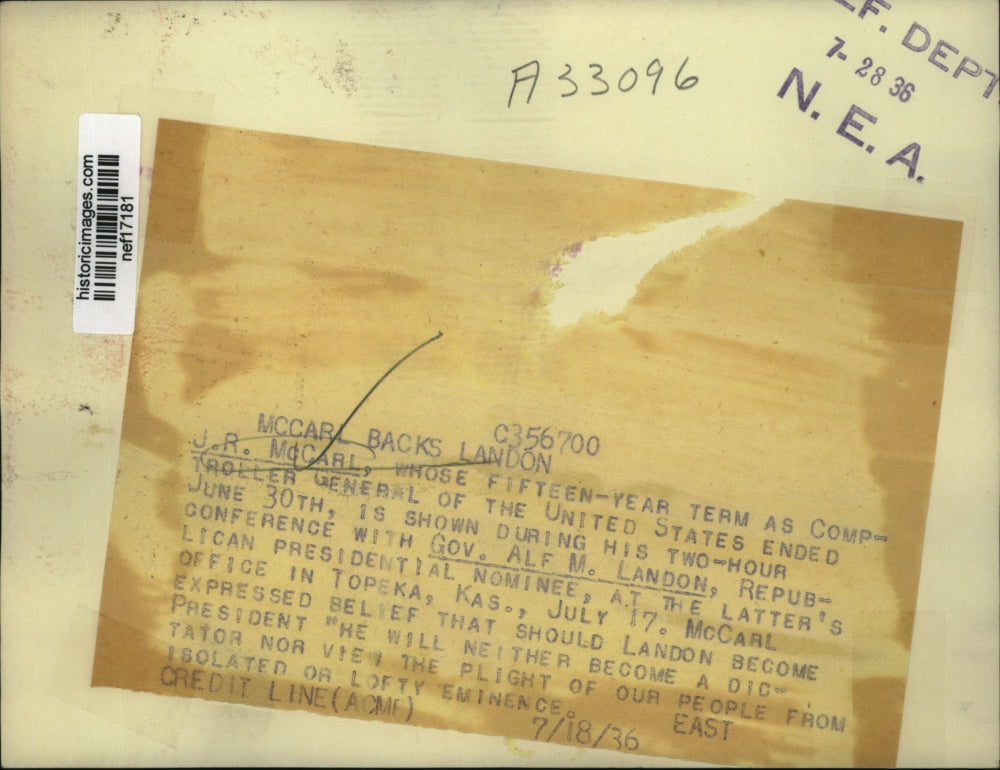 1936 Press Photo John McCarl in Conference with Alf M. Landon - nef17181