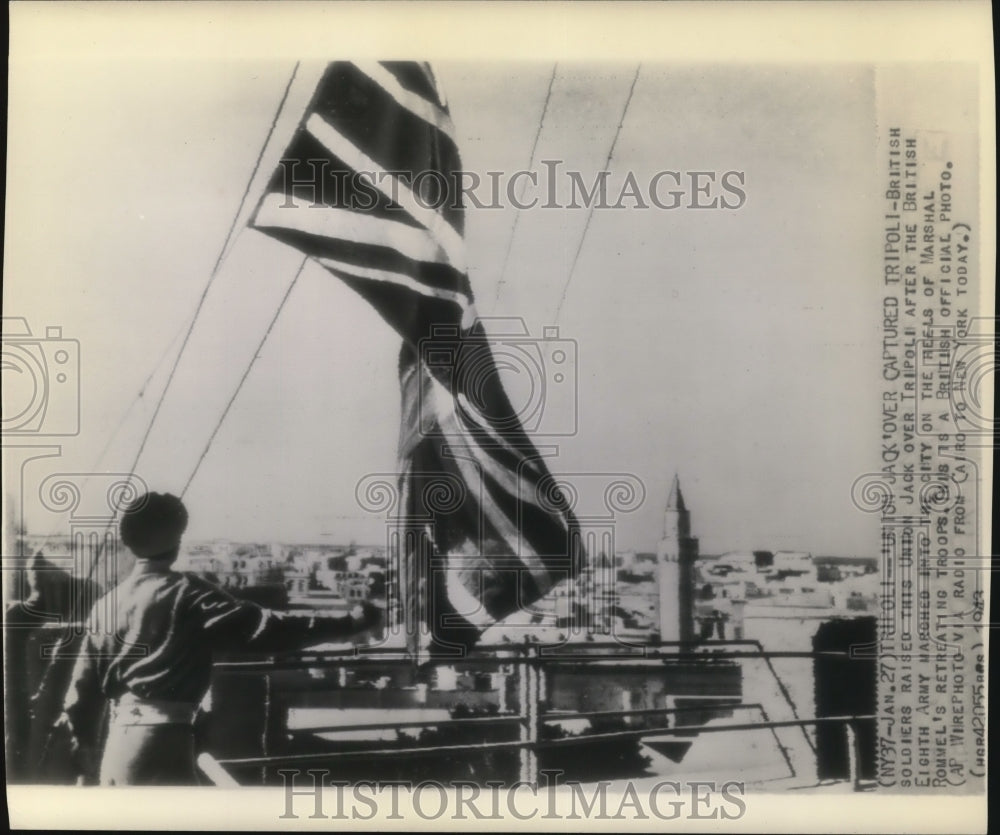 1943 Press Photo Union Jack Flag Over Tripoli, Libya in World War II - nef17404