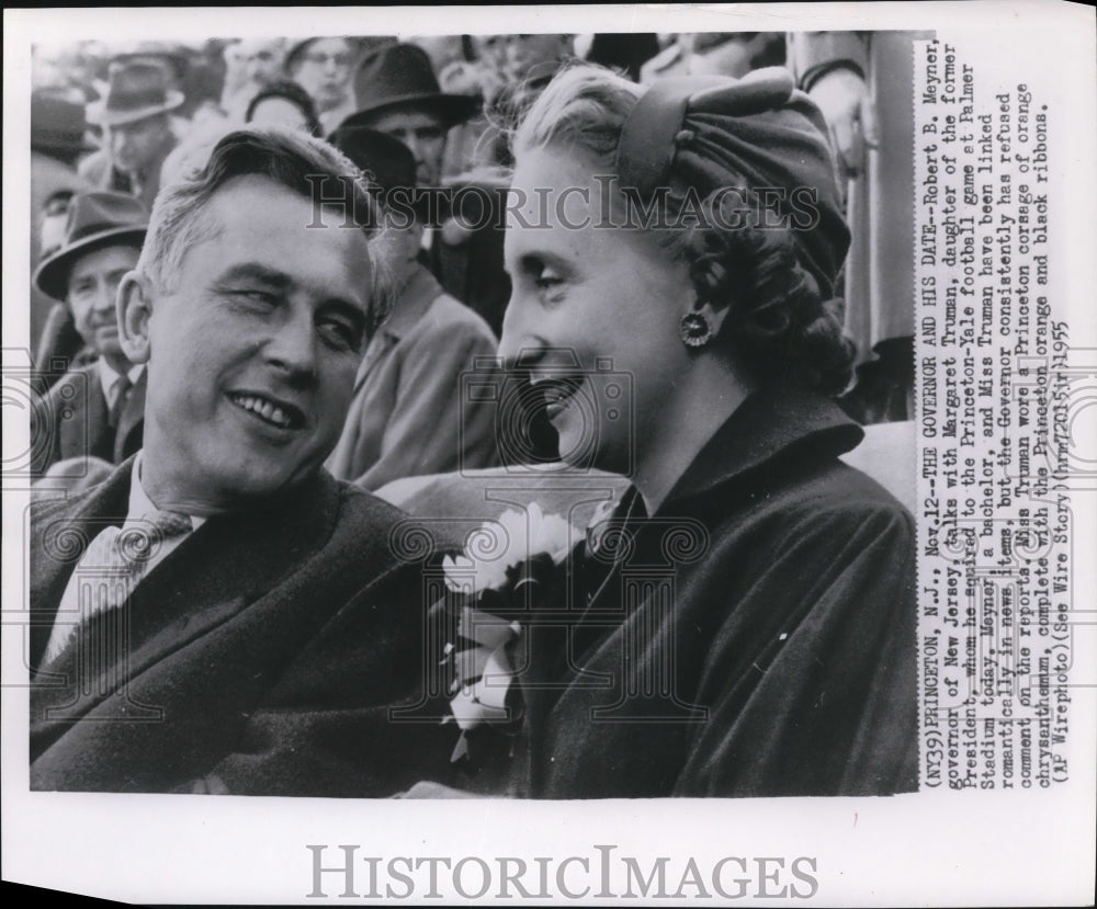 1955 Press Photo Robert B. Meyner, Margaret Truman, Princeton-Yale Football Game