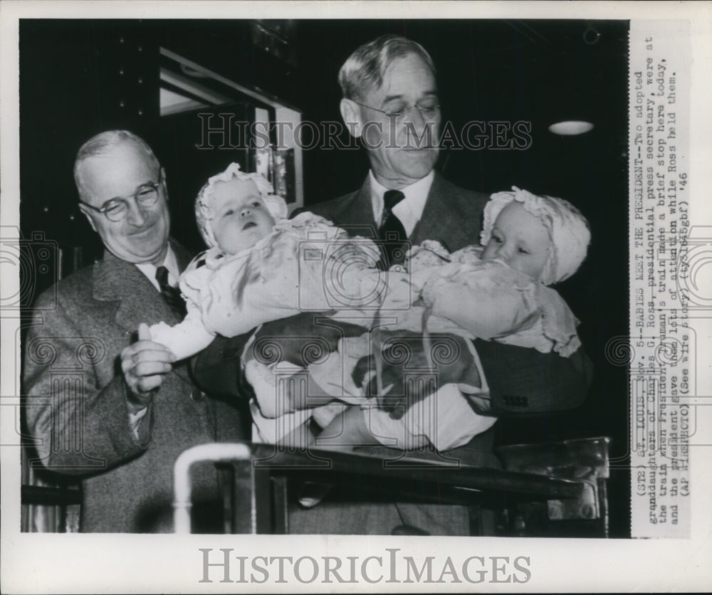 1946 Press Photo President Harry S. Truman, Charles G. Rose & Babies, St. Louis
