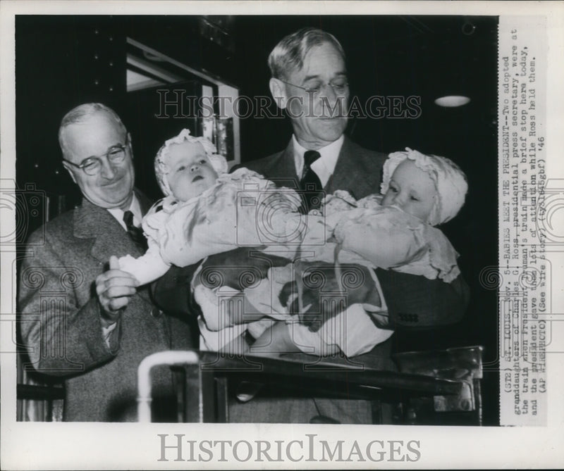 Load image into Gallery viewer, 1946 Press Photo President Harry S. Truman, Charles G. Rose &amp; Babies, St. Louis
