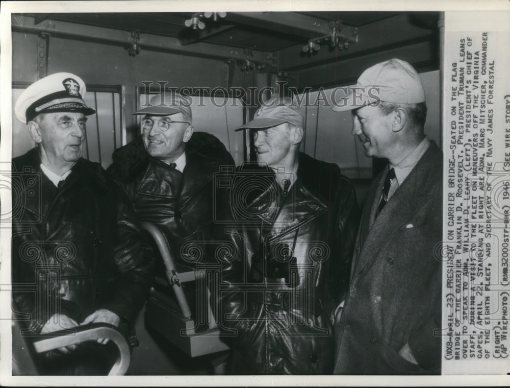 1946 Press Photo Harry S. Truman Aboard Carrier Ship "Franklin D. Roosevelt"