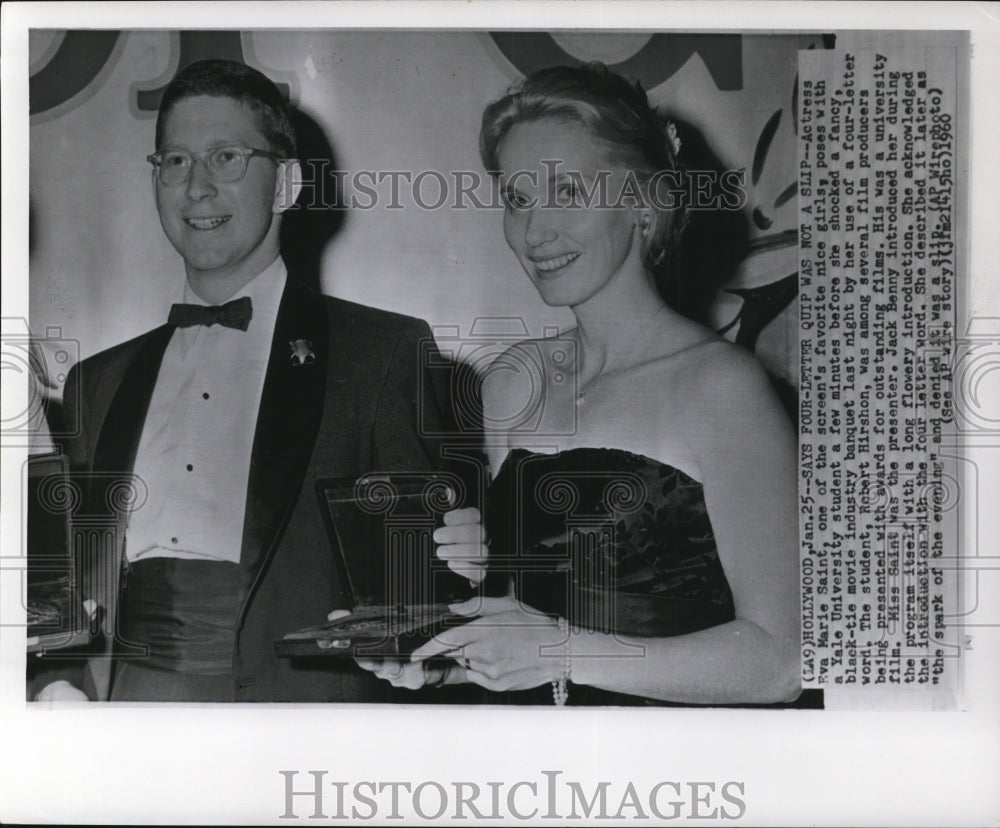 1960 Press Photo Eva Marie Saint &amp; Robert Hirson at Hollywood Banquet