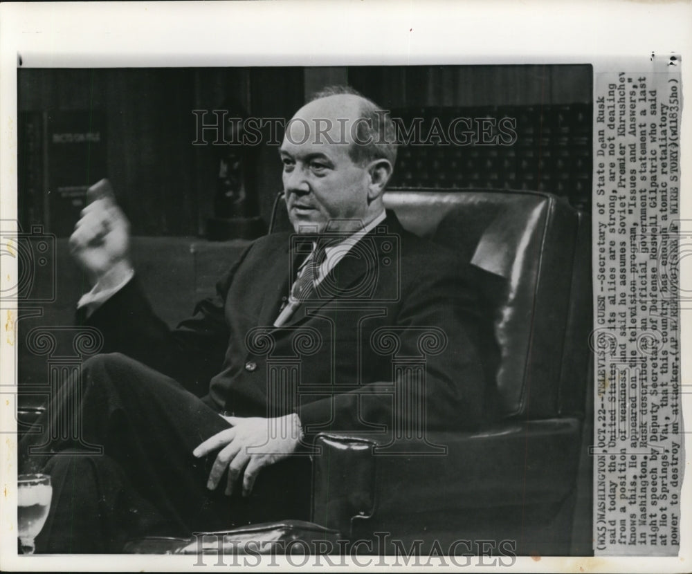 1960 Press Photo Sec. of State Dean Rusk appeared on the Television Program