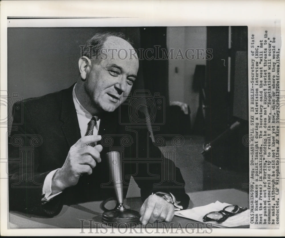 1961 Press Photo Sec. of State Deean Rusk during NBC Television Interview