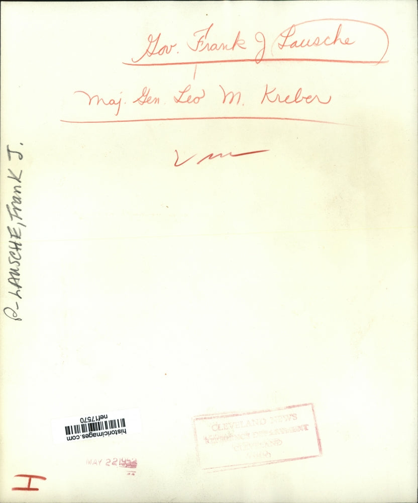 1952 Press Photo Frank Lausche Inspecting color Guard Troops at Camp Polk