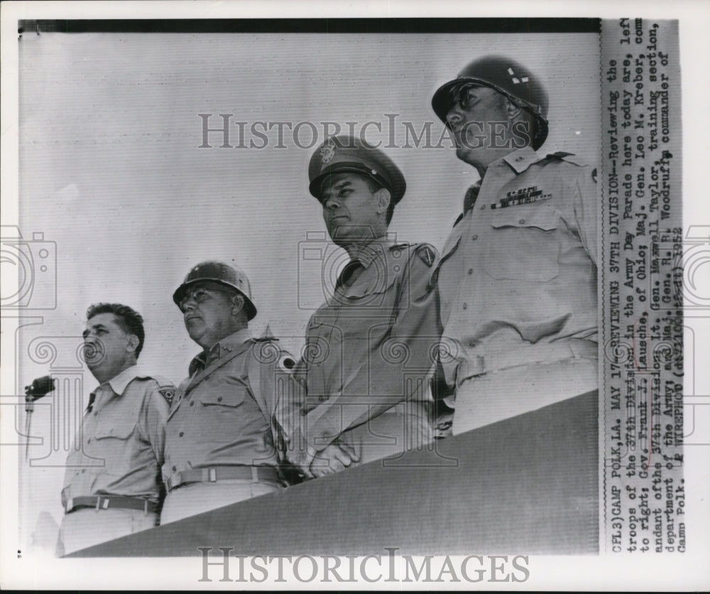 1952 Press Photo Officials Reviewing U.S. Army Day Parade, Camp Polk - nef17573
