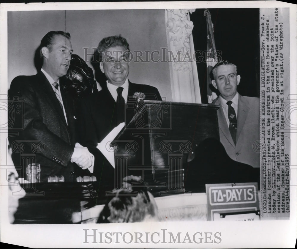 1955 Press Photo Frank Lausche, Roger cloud at Ohio House chambers/legislature
