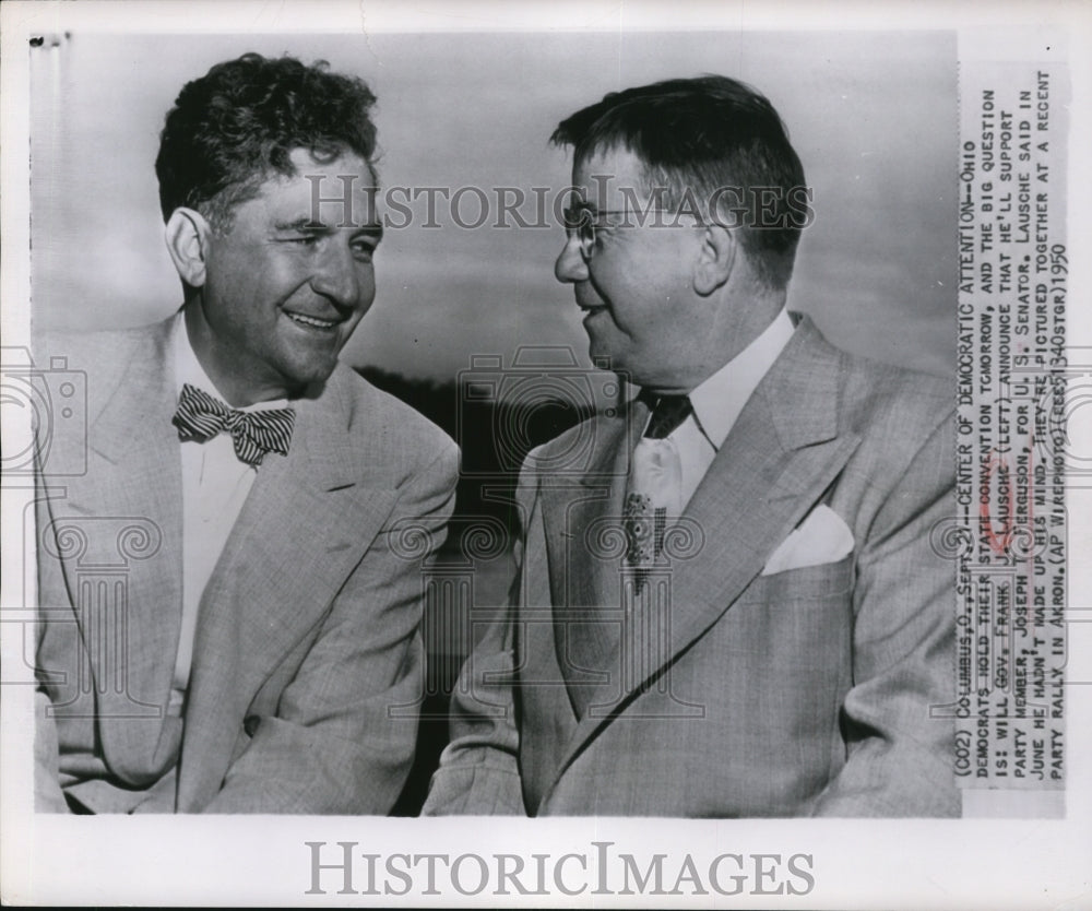 1950 Press Photo Frank Lausche, Joseph T. Ferguson at Akron Democratic Rally- Historic Images