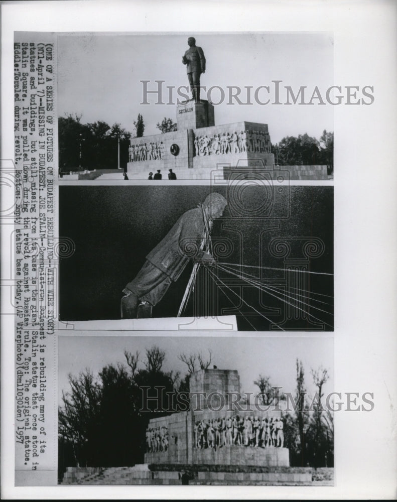 1957 Press Photo Communist Run Budapest is Rebuilding Many Bulidings & Statues