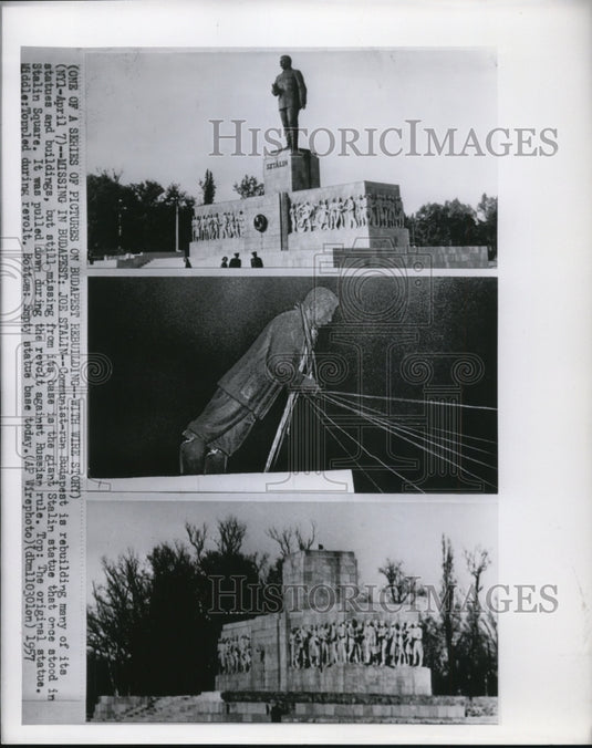 1957 Press Photo Communist Run Budapest is Rebuilding Many Bulidings & Statues