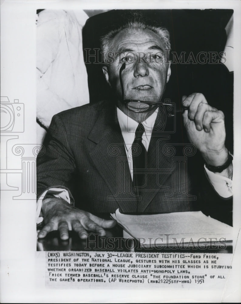 1951 Press Photo Ford Frick Testifies Before House Judiciary Subcommittee- Historic Images