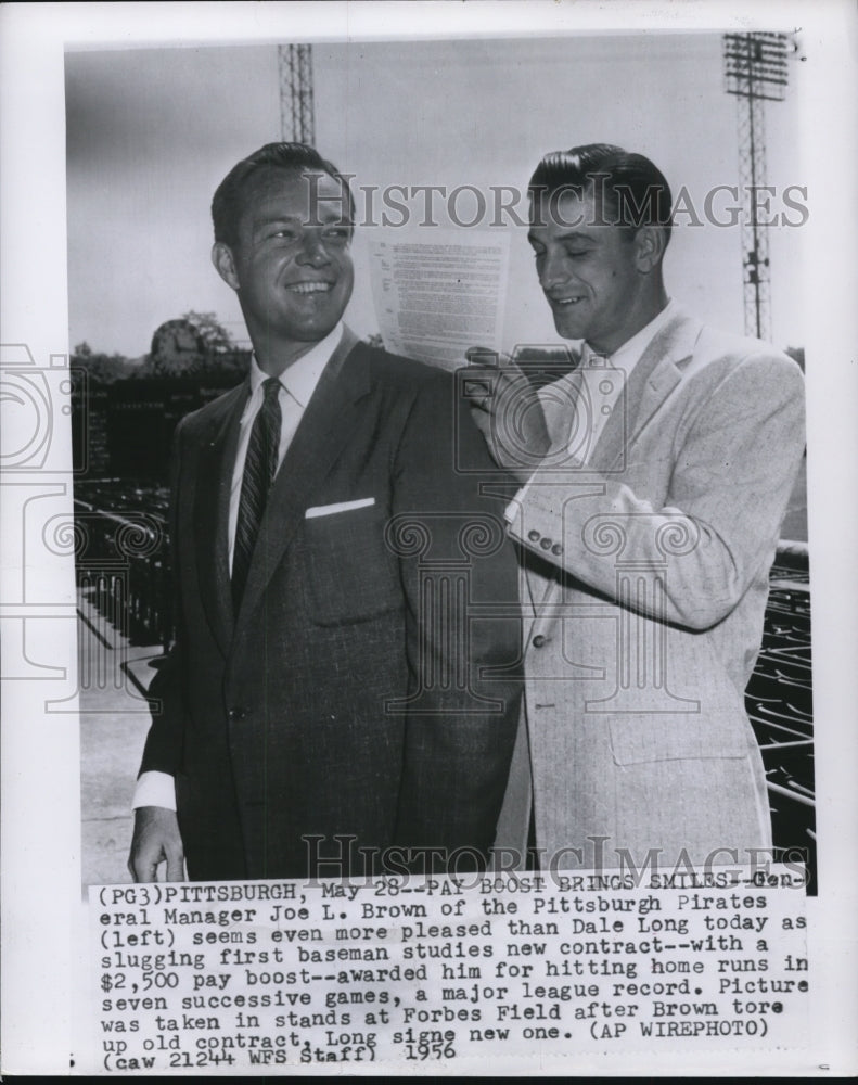 1956 Press Photo Gen Manager Joe L. Brown of Pittsburgh Pirates Received Bonus- Historic Images