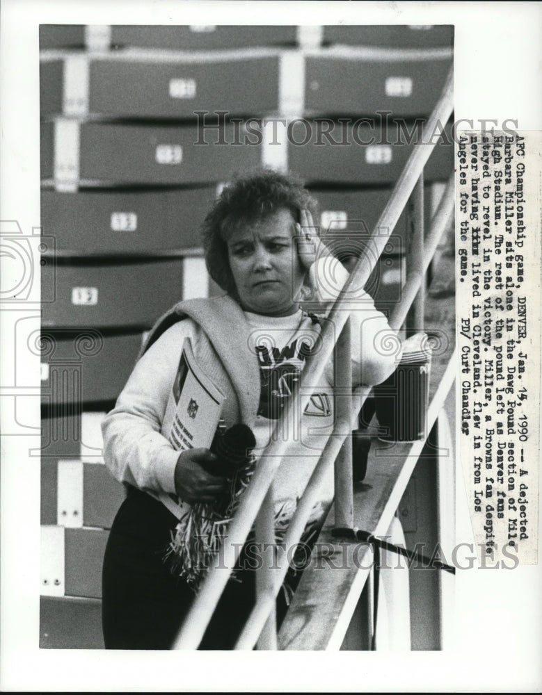 1990 Press Photo Barbara Miller Alone In Dawg Pound Section of Mile High School.