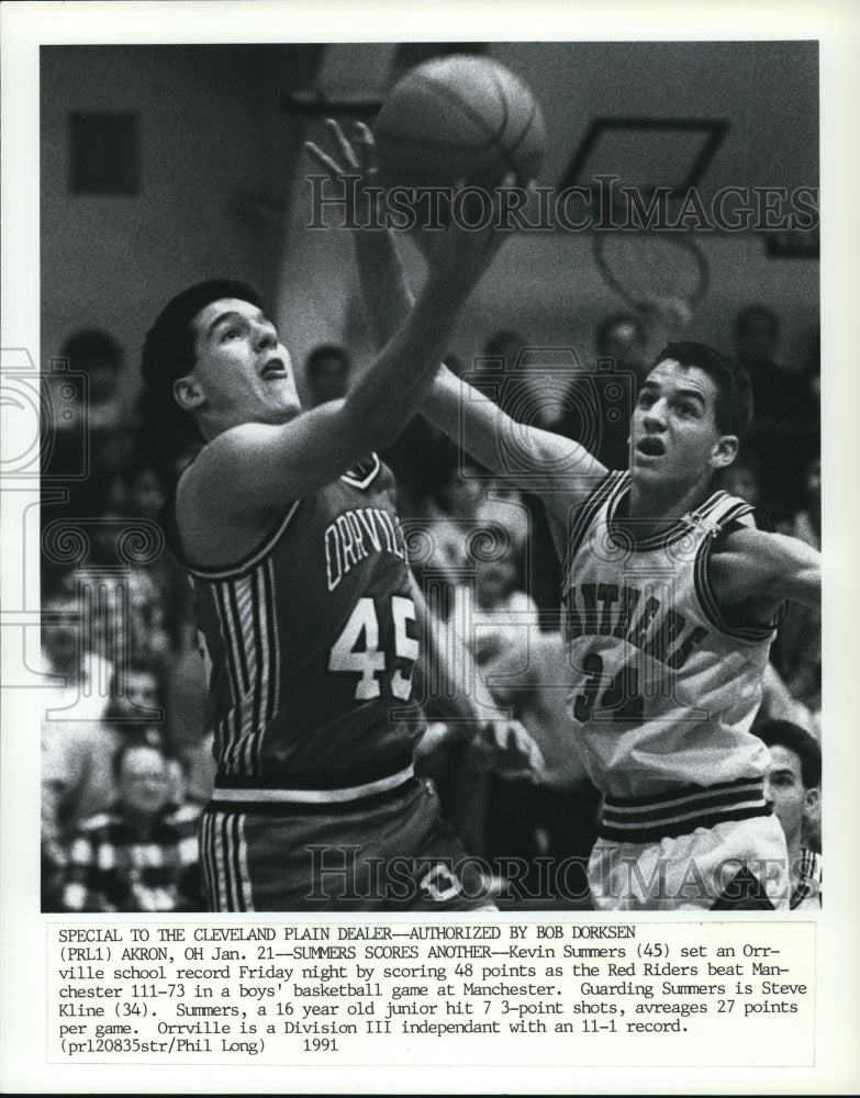 1991 Press Photo Kevin Summers of Orrville School Basketball Sets Point Record