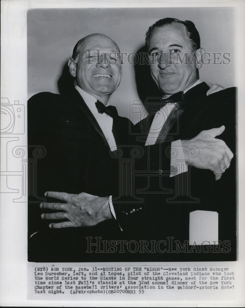 1955 Press Photo Leo Durocher, Giants Manager and Al Lopez of Cleveland Indians- Historic Images