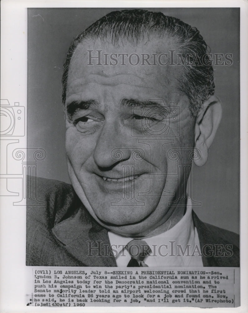 1960 Press Photo Sen Johnson Arrives in CA to Push His Presidential Campaign