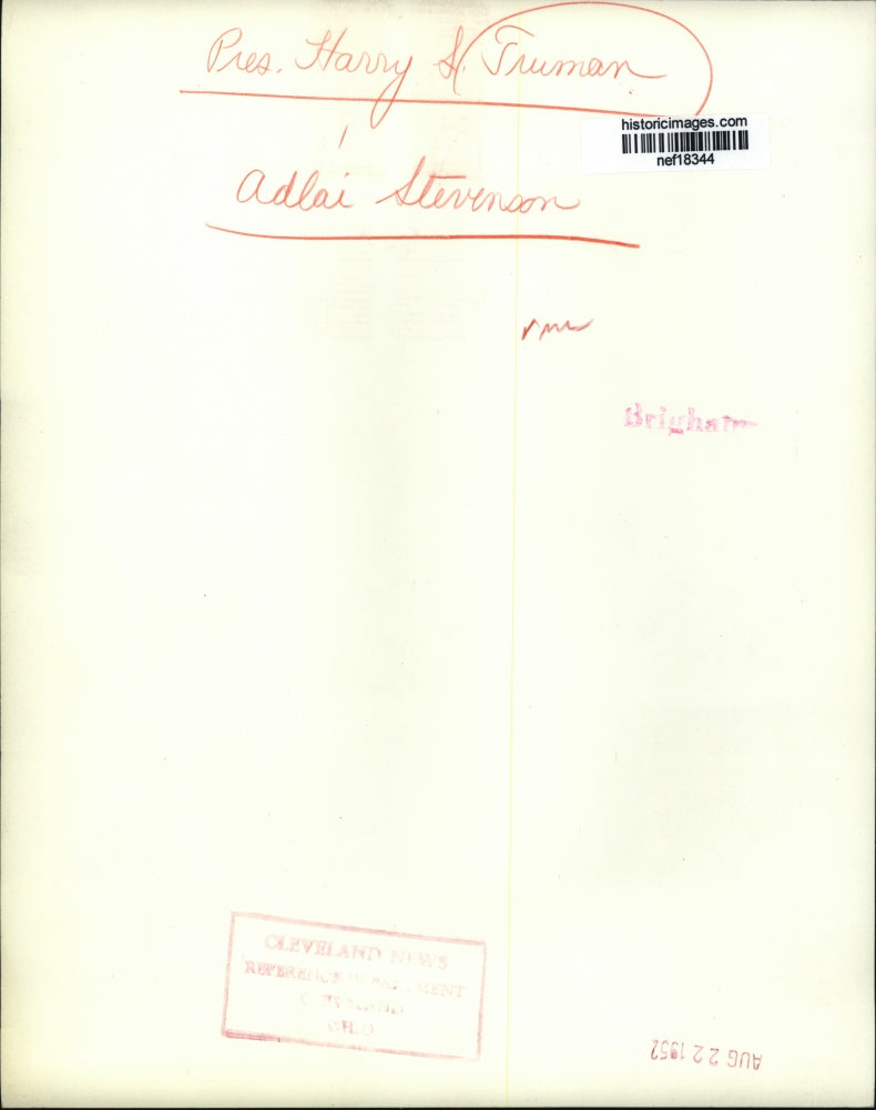 1952 Press Photo President Harry S. Truman & Adlai Stevenson at White House