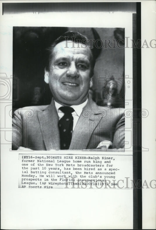 1971 Press Ralph Kiner Former Home Run King Hired as Special Batting Consultant