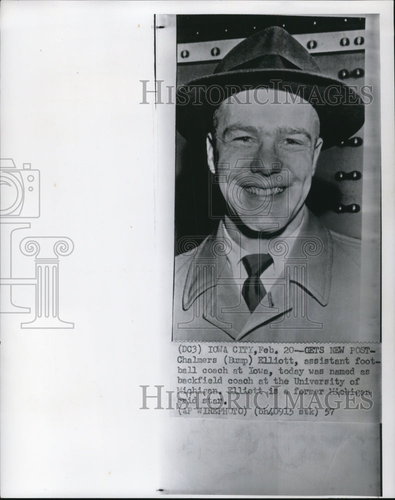 1957 Press Photo Chalmers Elliot Named University of Michigan Backfield Coach