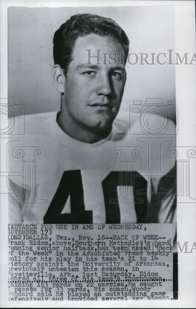 Press Photo Frank Eidom of Southern Methodist Football named &quot;Back of the Week&quot;- Historic Images