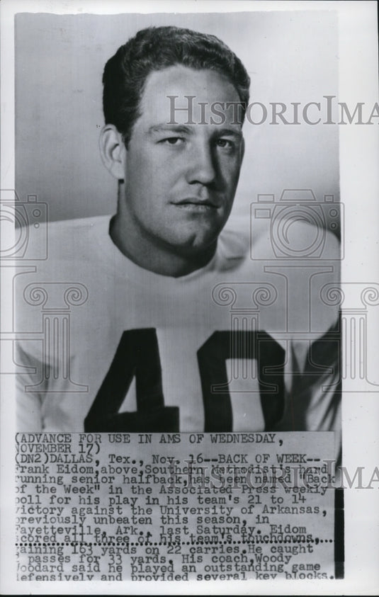 Press Photo Frank Eidom of Southern Methodist Football named "Back of the Week"- Historic Images
