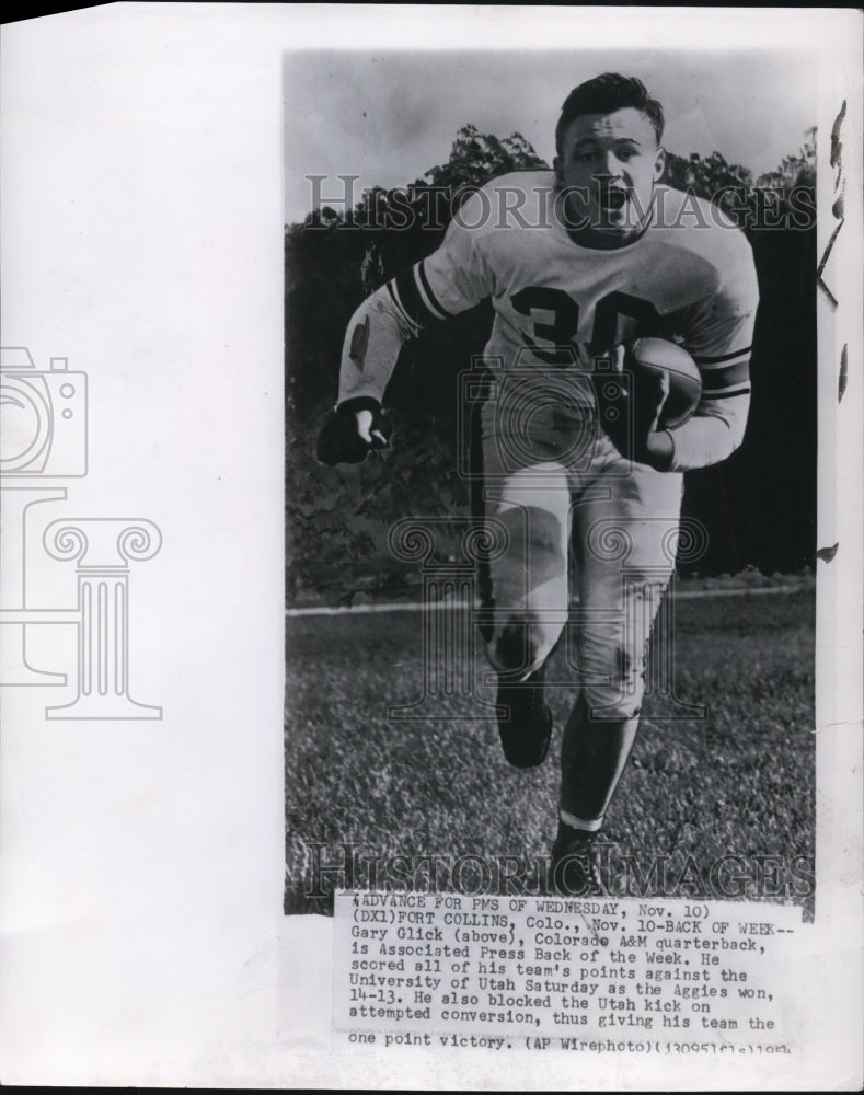 1955 Press Photo Gary Glick Colorado A&M Quarterback Named "Back of the Week"