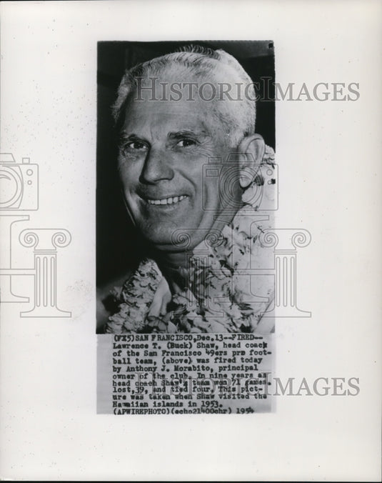 1954 Press Photo Lawrence T. (Buck) Shaw of San Francisco 49ers Football- Historic Images