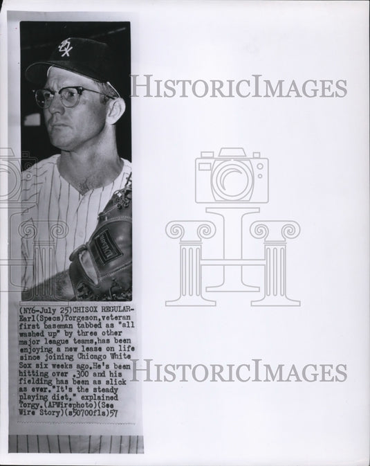 1957 Press Photo Earl "Specs" Torgeson of Chicago White Sox Baseball - nef18490- Historic Images
