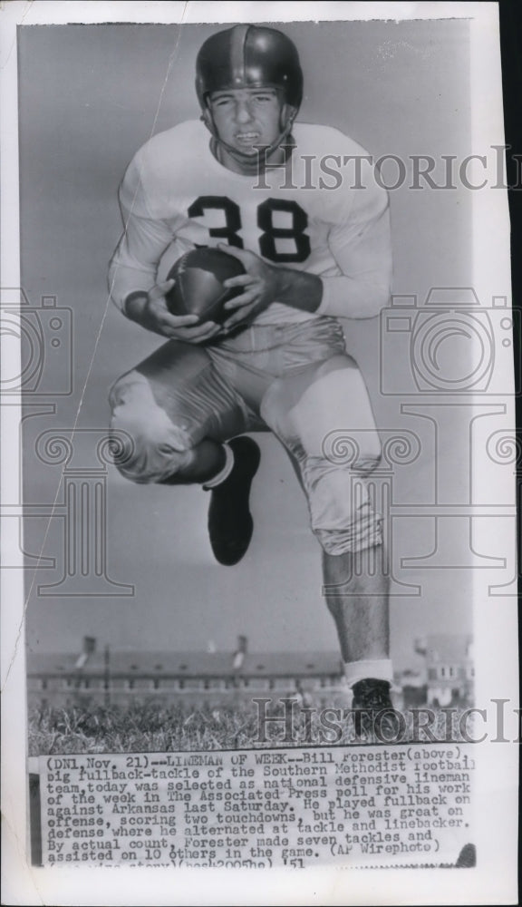 1951 Press Photo Bill Forester, Southern Methodist Football Player - nef18579- Historic Images