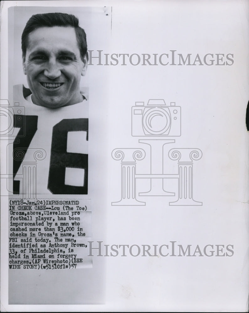 1957 Press Photo Lou &quot;The Toe&quot; Groza, Cleveland Browns Football Player- Historic Images