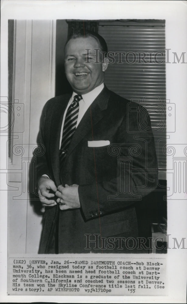 1955 Press Photo Football Coach Bob Blackman, Dartmouth college - nef18618