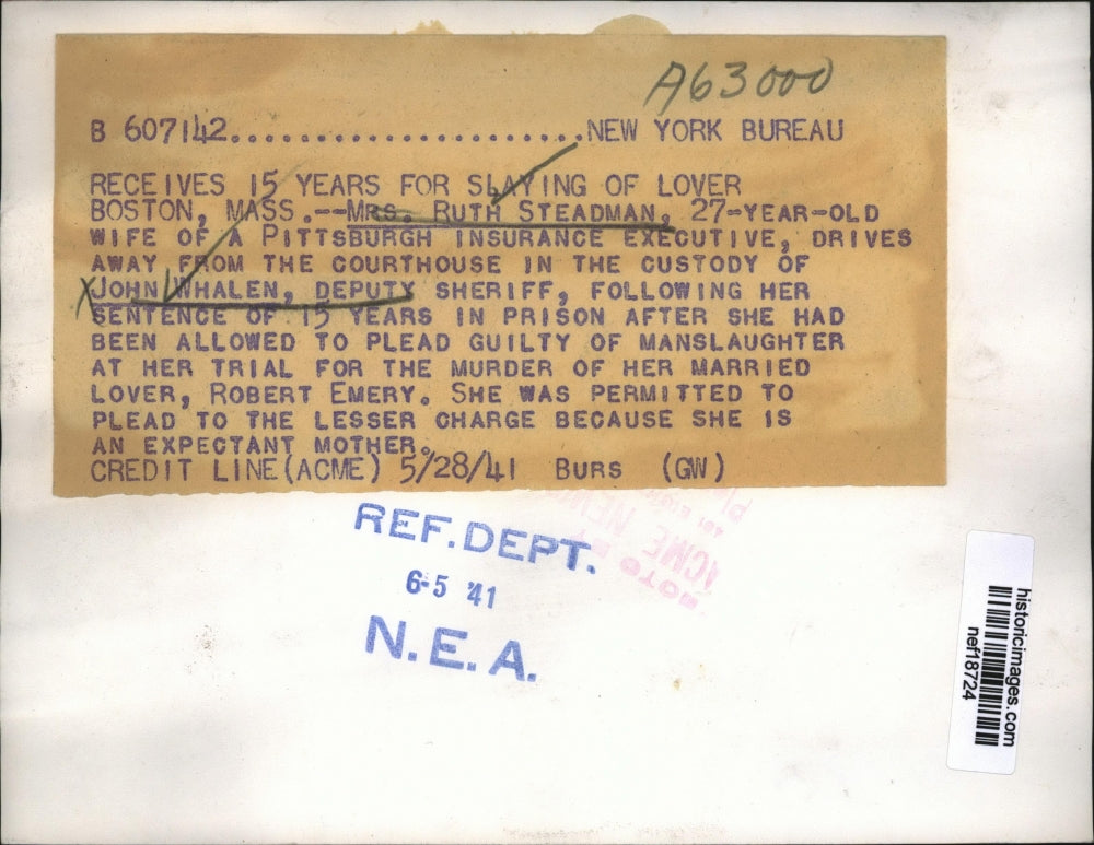 1941 Press Photo Ruth Steadman Drives Away After Pleading Guilty of Manslaughter