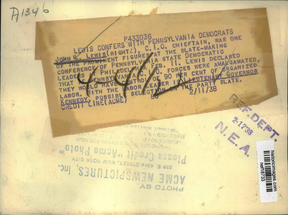 1938 Press Photo John L. Lewis Confers With Pennsylvania State Democrat Leaders