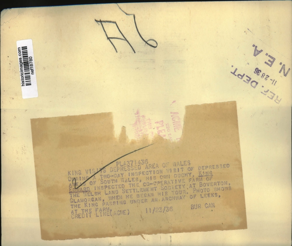 1936 Press Photo King Edward inspected the co-operative farm of Welsh Land