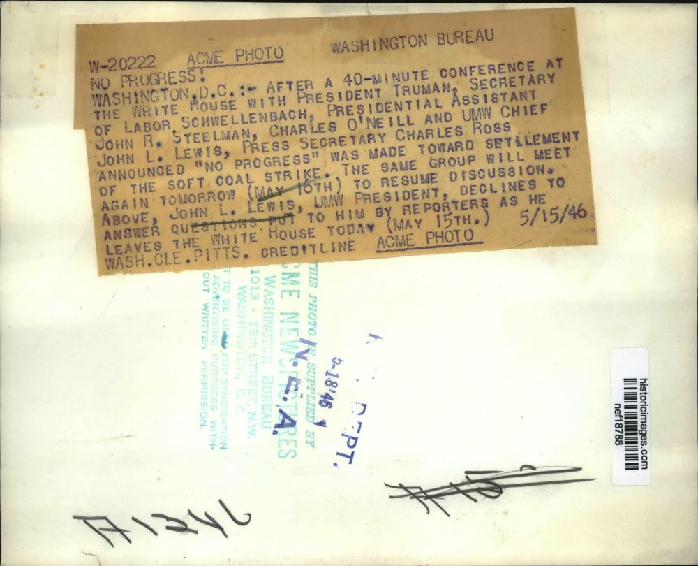 1946 Press Photo John L.Lewis UMW President declines to answer question