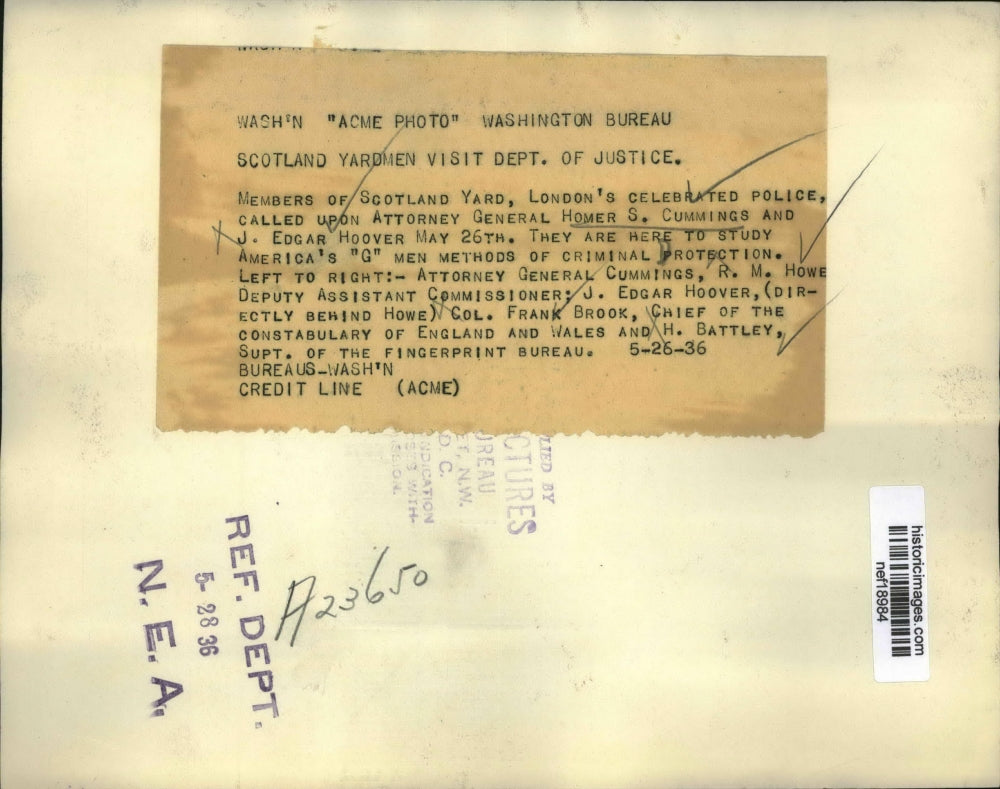 1936 Press Photo Scotland Yard Members Visiting U.S. Justice Department