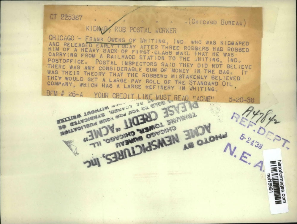 1938 Press Photo Frank Owens, Indiana Kidnapping Victim - nef18991