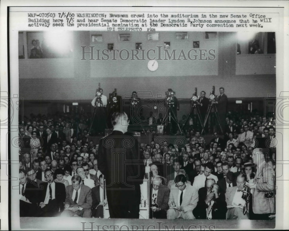 1960 Press Photo Lyndon B. Johnson Press Conference, U.S. Senate Office Building