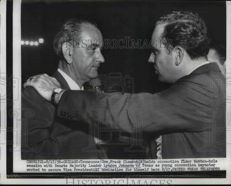 Load image into Gallery viewer, 1956 Press Photo Lyndon B. Johnson, Frank Clement at Democratic Convention
