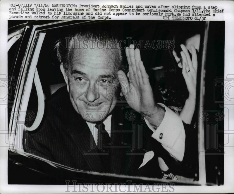 Load image into Gallery viewer, 1968 Press Photo Lyndon B. Johnson Leaving Leonard Chapman's House, Washington
