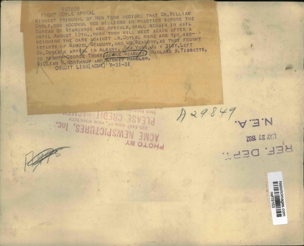 1931 Press Photo Samuel Seabury & Assistants at Dr. William Doyle Appeal, Albany