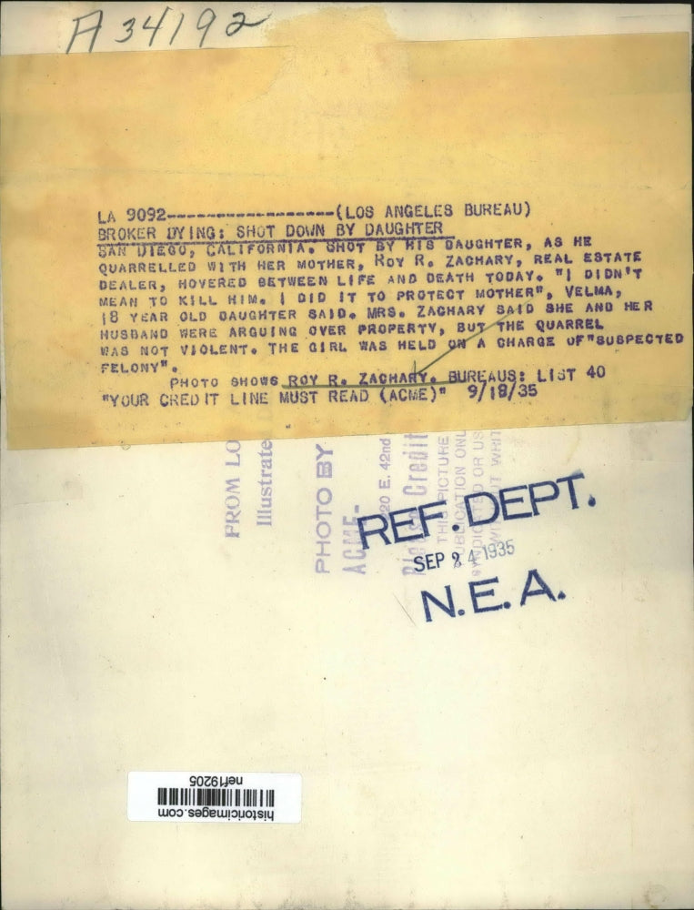 1935 Press Photo Roy R. Zachary - nef19205