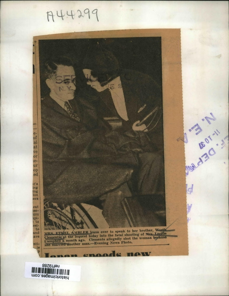 1937 Press Photo Ethel Ambler, Worth Clements at Lucille Campbell Murder Inquest