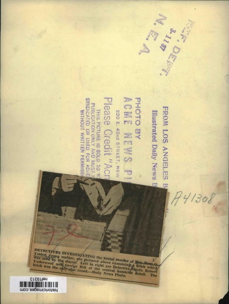 1937 Press Photo Detectives examined the brutal murder of Mrs.Rose G.Valdez