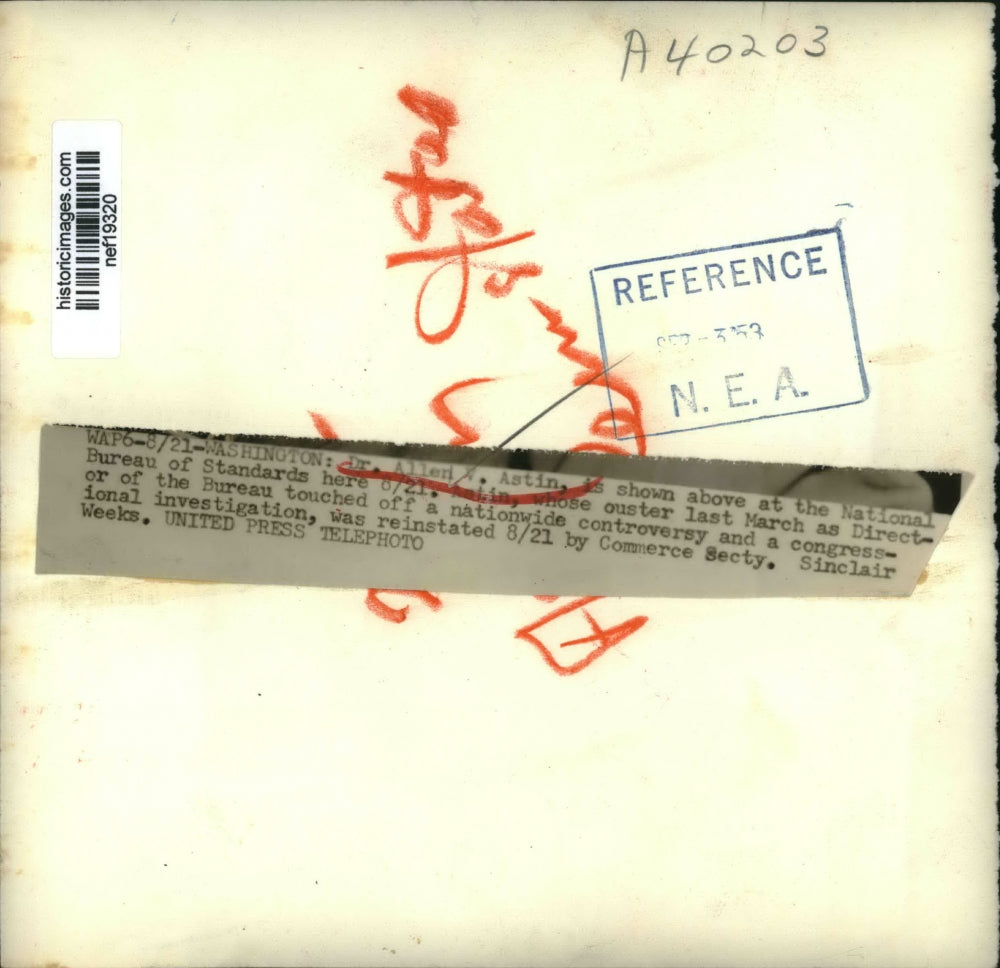 1953 Press Photo Dr.Allen V,Astin Director of the Bureau of Standards