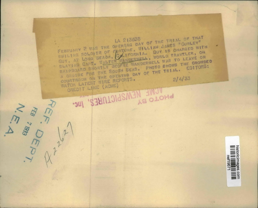 1933 Press Photo Walter Wanderwill Murder Trial Courtroom - nef19671