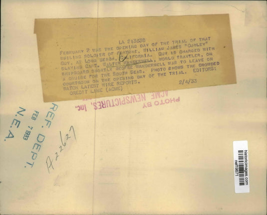 1933 Press Photo Walter Wanderwill Murder Trial Courtroom - nef19671