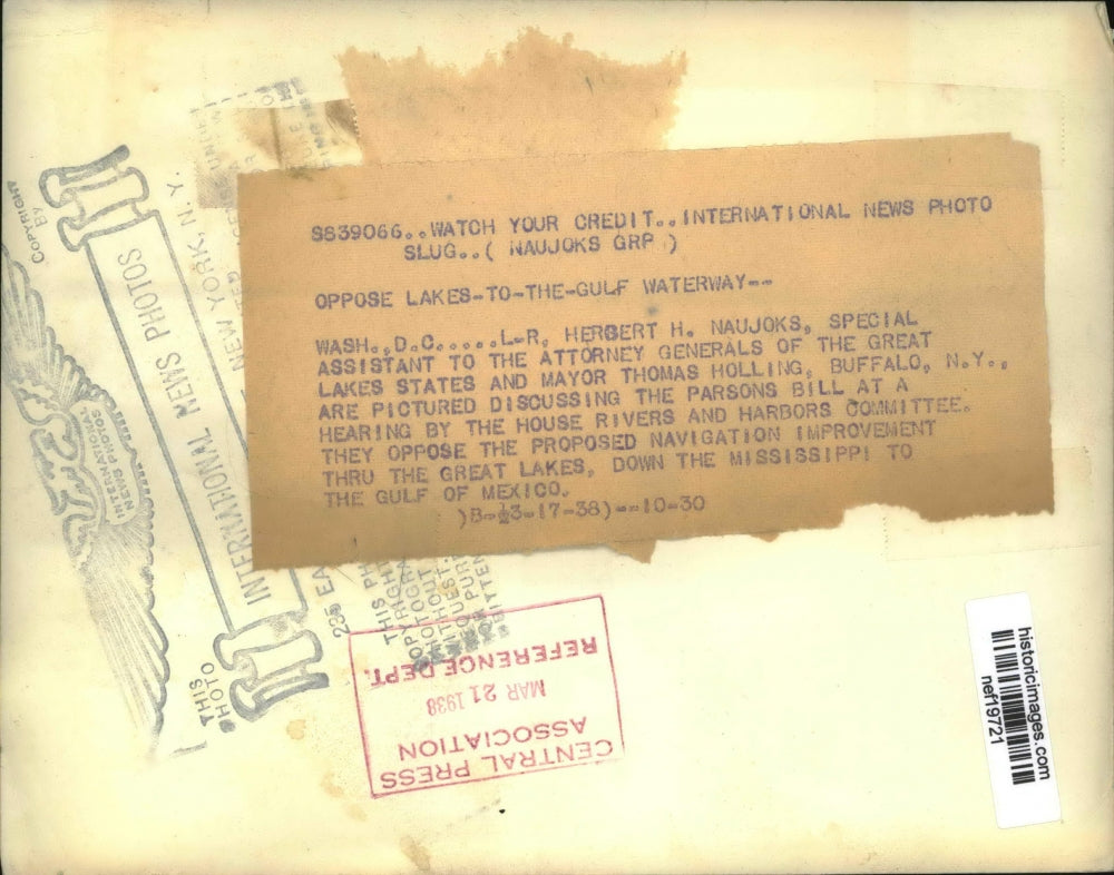 1938 Press Photo Hebert H. Naujoks, Thomas Holling at House Committee Hearing