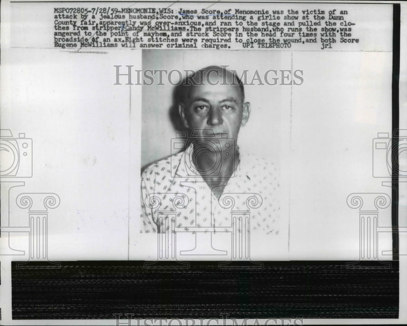 Load image into Gallery viewer, 1959 Press James Score Victim of Attack By Jealous Husband Eugene McWilliams
